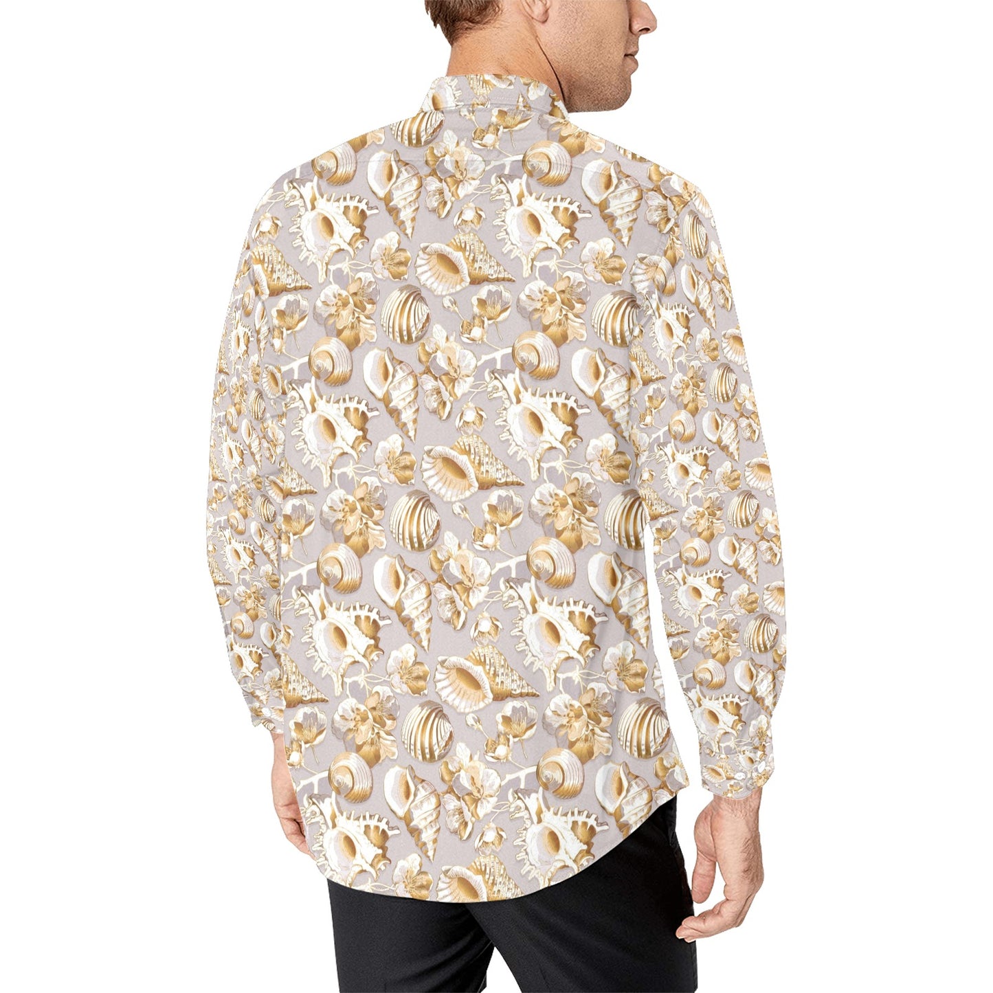 Seashell Print Design LKS309 Men's Long Sleeve Dress Shirt