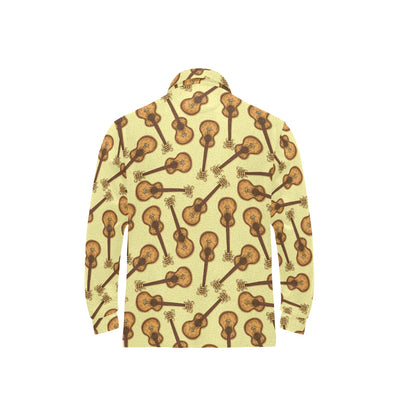 Acoustic Guitar Print Design LKS402 Long Sleeve Polo Shirt For Men's
