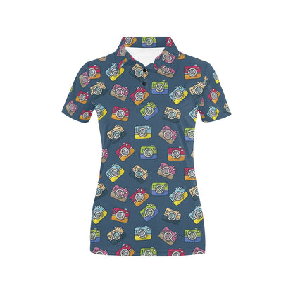 Camera Pattern Print Design 03 Women's Polo Shirt