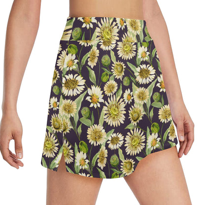 Daisy Vintage Print Pattern 17" Golf & Pickleball Skort with Pockets