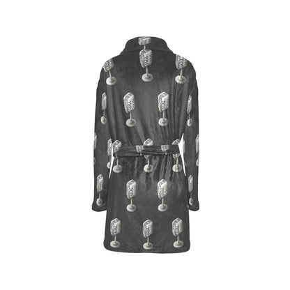 Microphone Vintage Pattern Print Design 01 Women's Fleece Robe