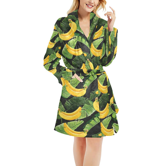 Banana Pattern Print Design BA01 Women's Fleece Robe