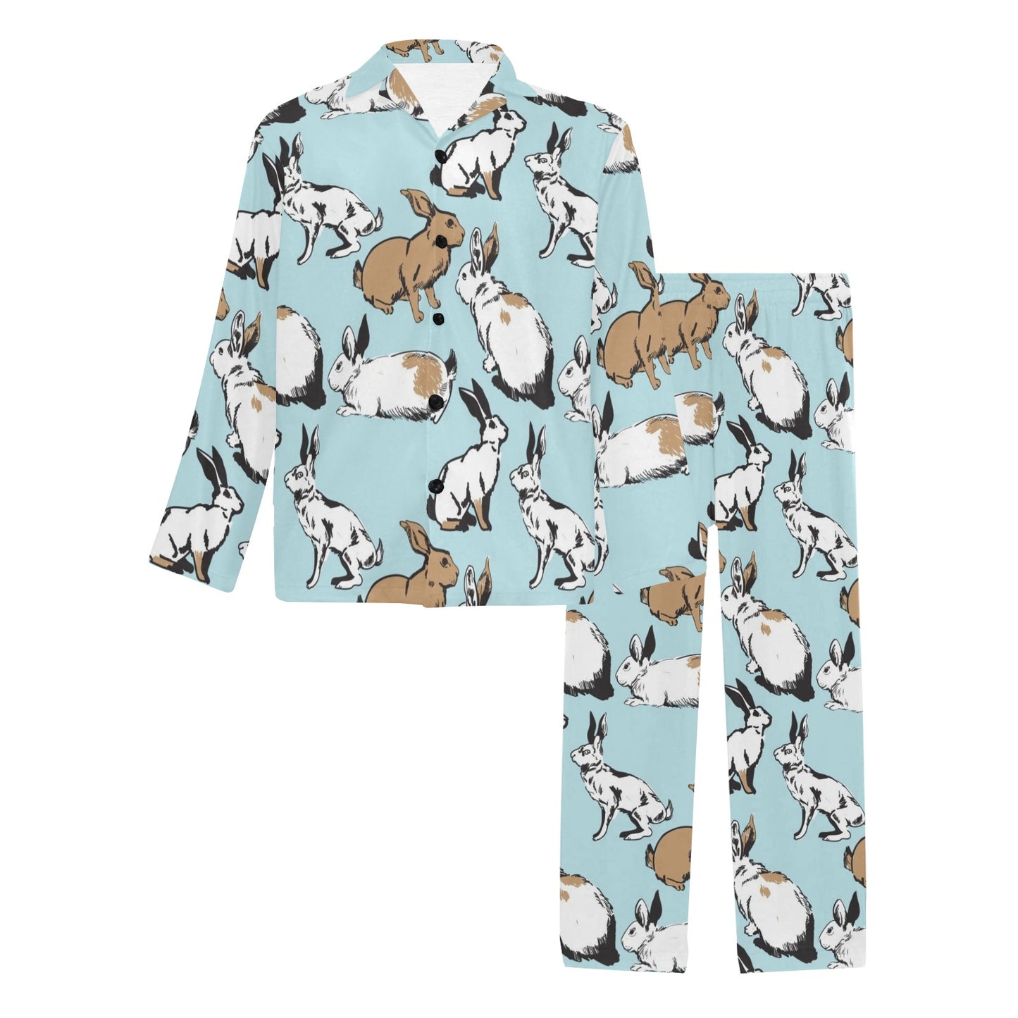 Rabbit Pattern Print Design RB018 Men's Long Pajama Set
