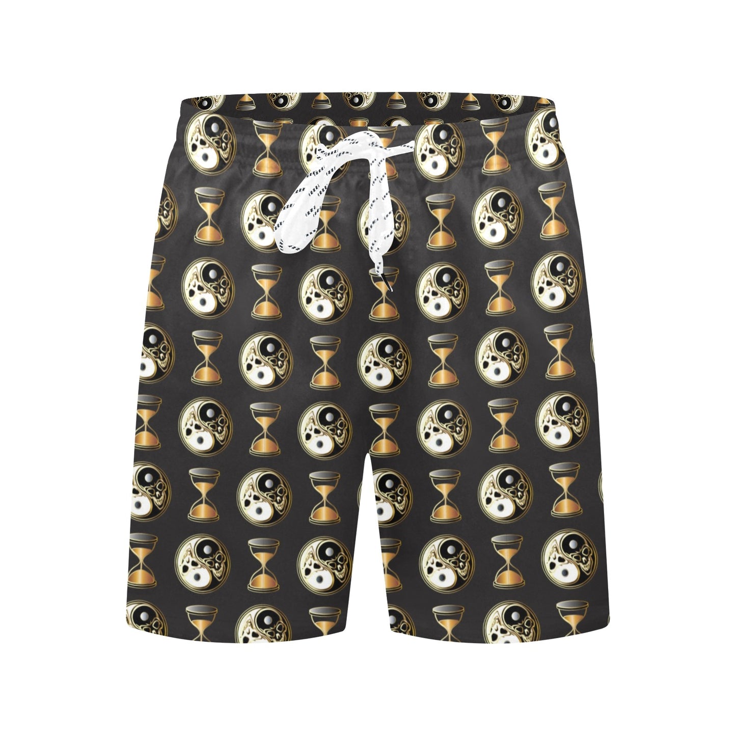 Yin Yang Skull Themed Design Print Men's Swim Trunks Beach Shorts