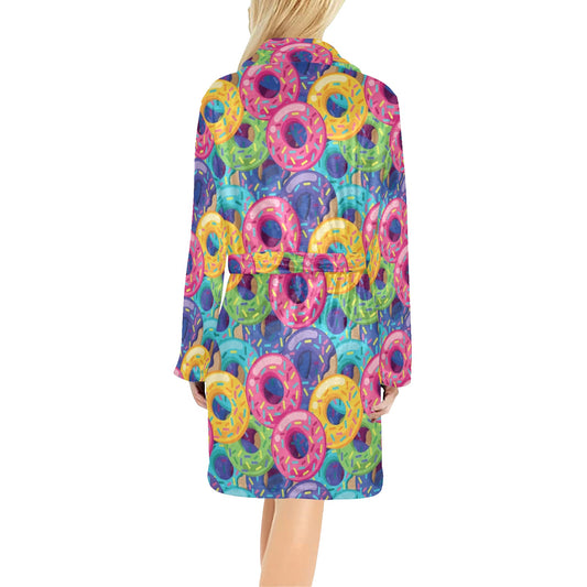 Donut Pattern Print Design DN010 Women's Fleece Robe