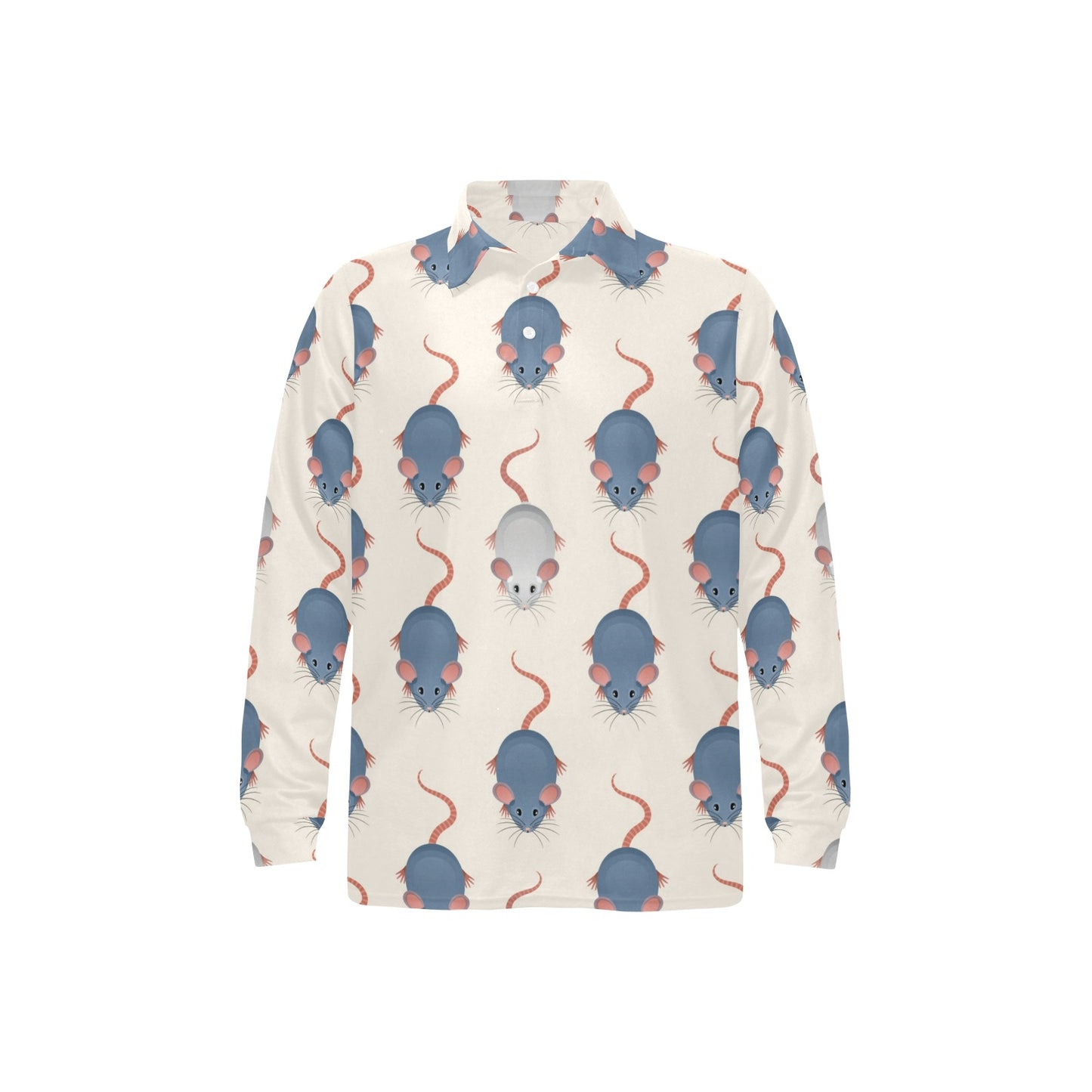 Rat Pattern Print Design 03 Long Sleeve Polo Shirt For Men's