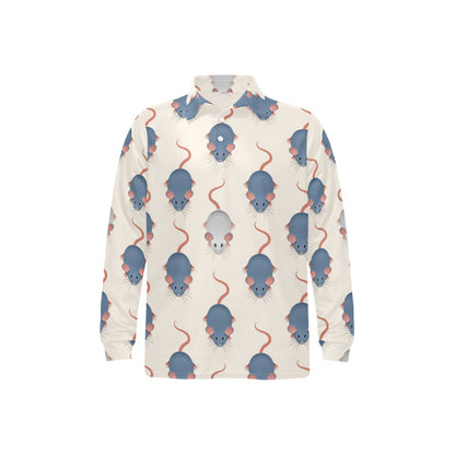 Rat Pattern Print Design 03 Long Sleeve Polo Shirt For Men's