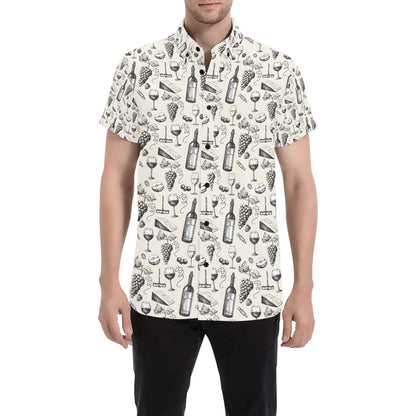 Wine Themed Print Design LKS306 Men Short Sleeve Button Up Shirt