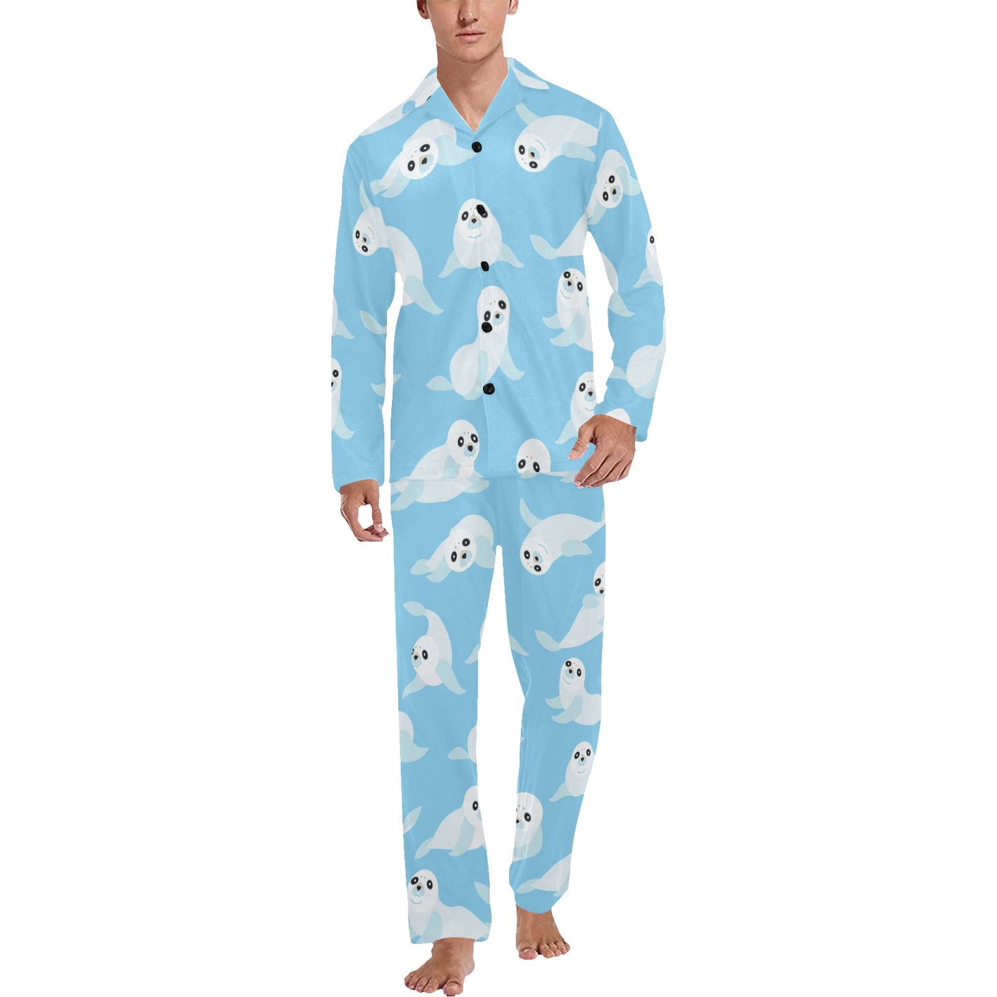 Sea Lion Cute Pattern Print Design 03 Men's Long Pajama Set