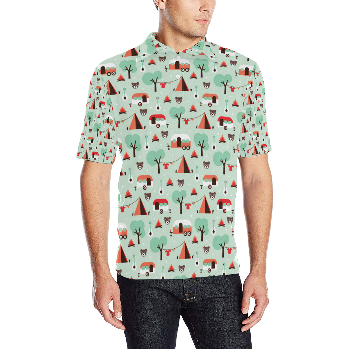 Camper Tent Pattern Print Design 01 Men Polo Shirt
