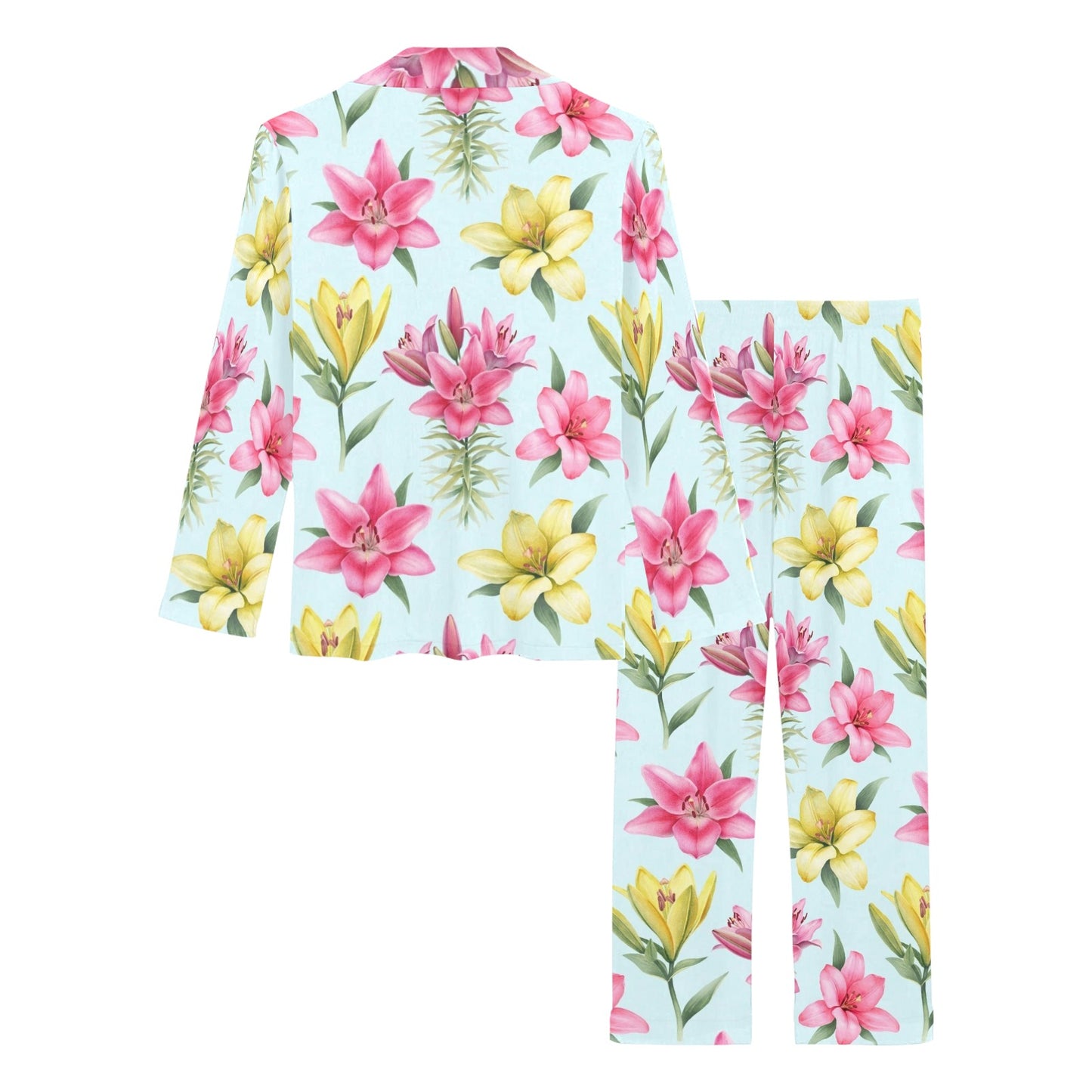 Lily Pattern Print Design LY010 Women's Long Pajama Set