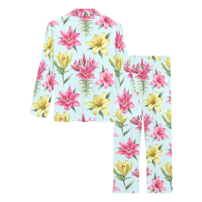 Lily Pattern Print Design LY010 Women's Long Pajama Set