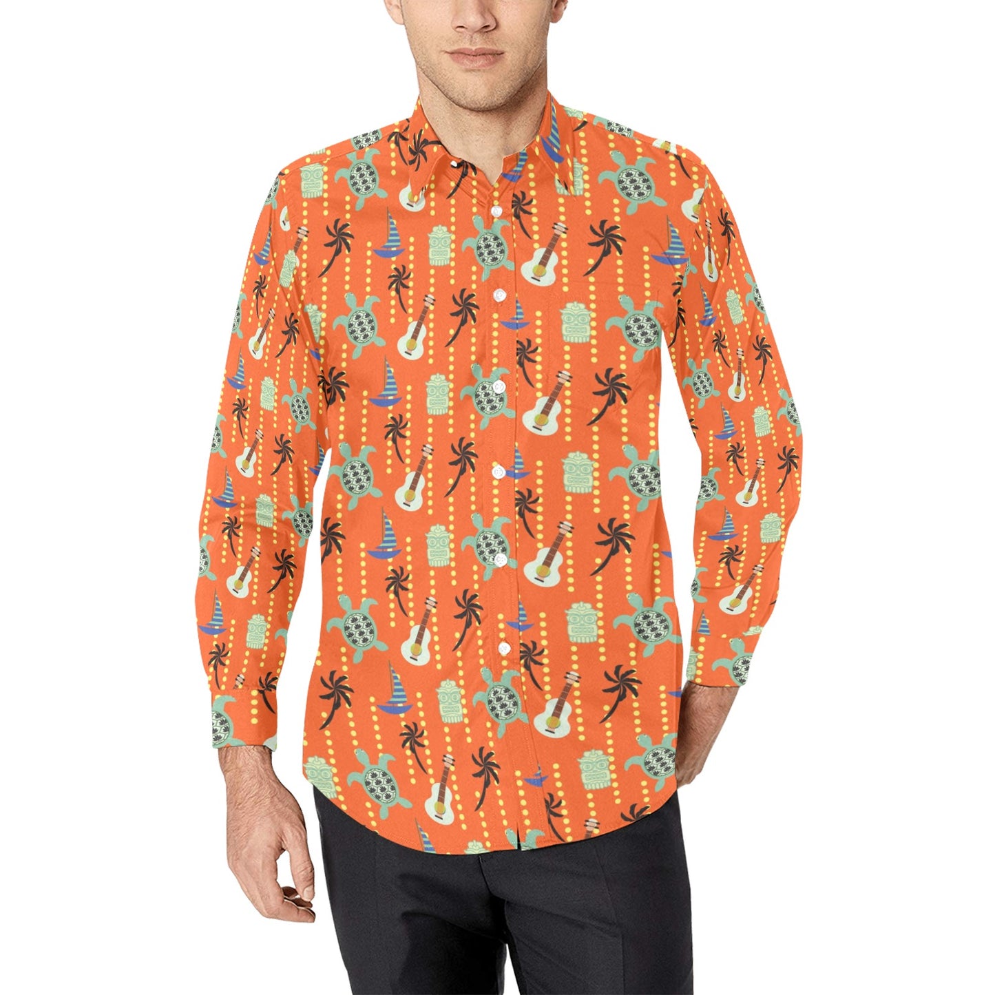 Ukulele Print Design LKS402 Men's Long Sleeve Dress Shirt