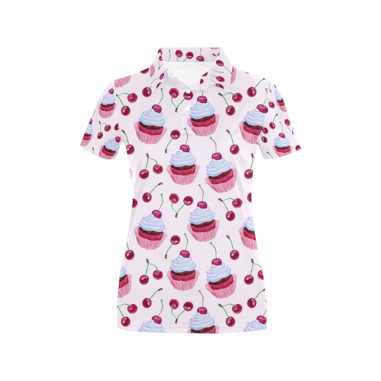 Cherry Cupcake Pink Pattern Women's Polo Shirt