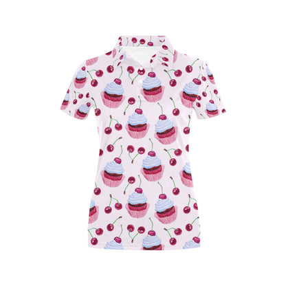 Cherry Cupcake Pink Pattern Women's Polo Shirt