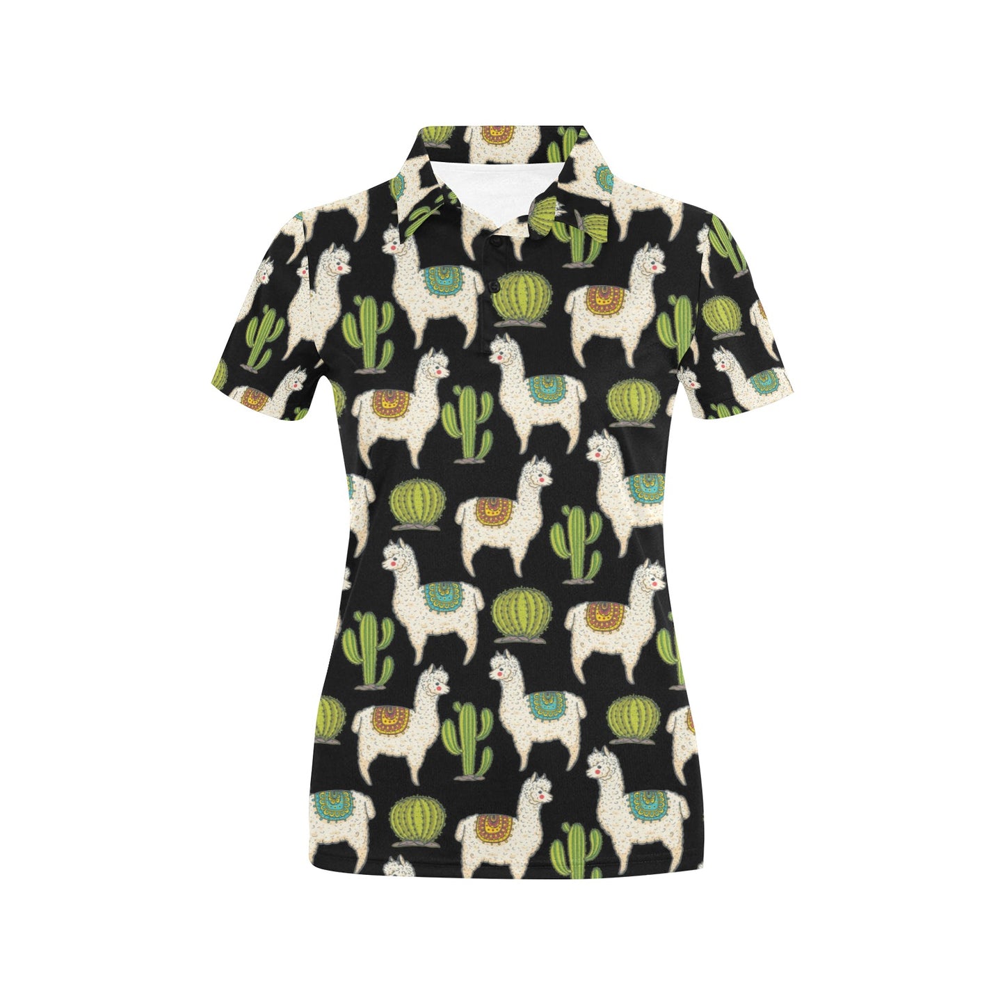 Alpaca Cactus Pattern Print Design 07 Women's Polo Shirt