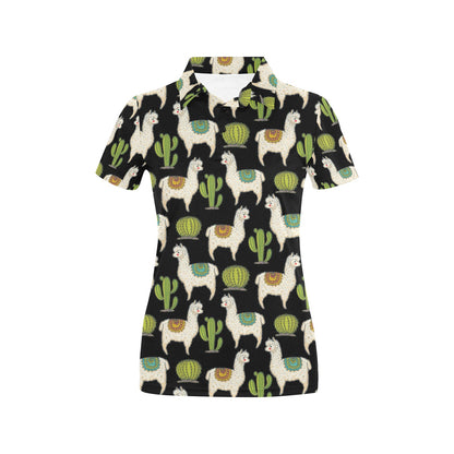 Alpaca Cactus Pattern Print Design 07 Women's Polo Shirt