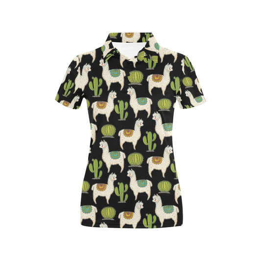Alpaca Cactus Pattern Print Design 07 Women's Polo Shirt