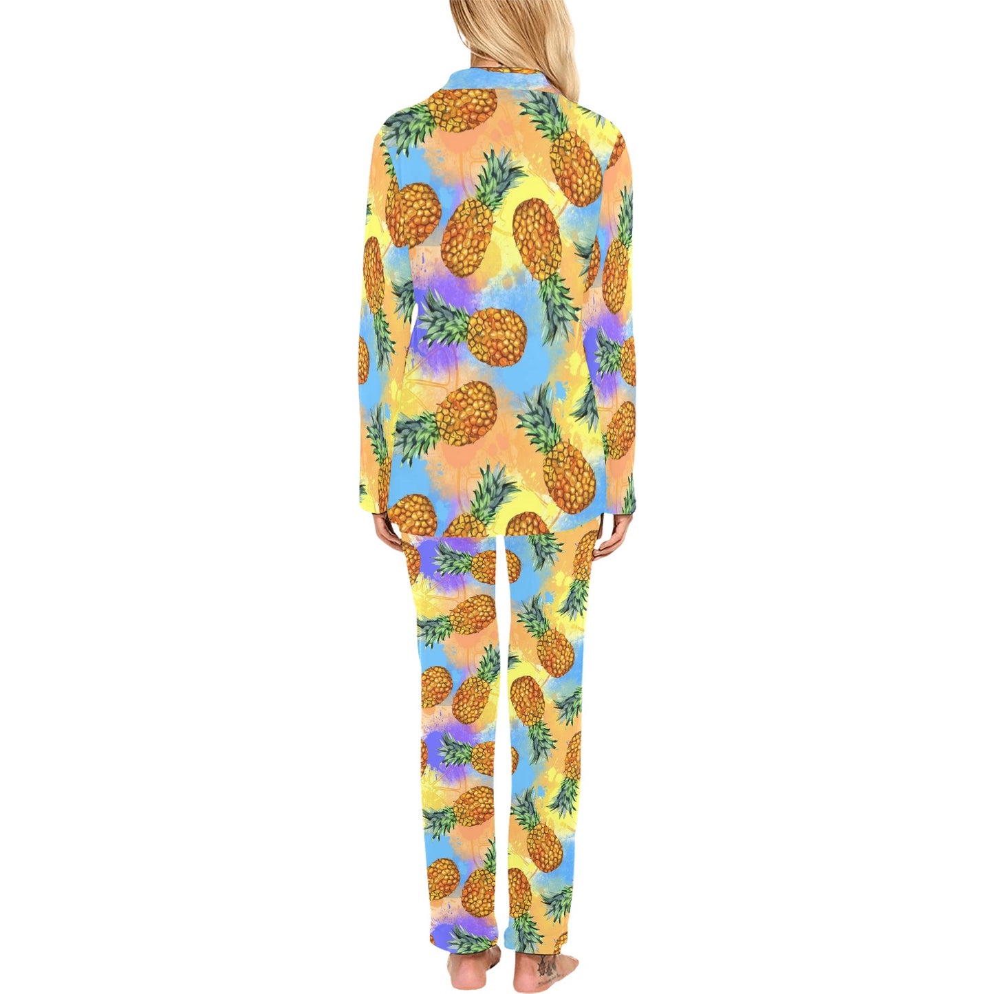 Pineapple Pattern Print Design PP09 Women's Long Pajama Set