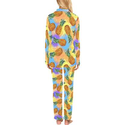 Pineapple Pattern Print Design PP09 Women's Long Pajama Set