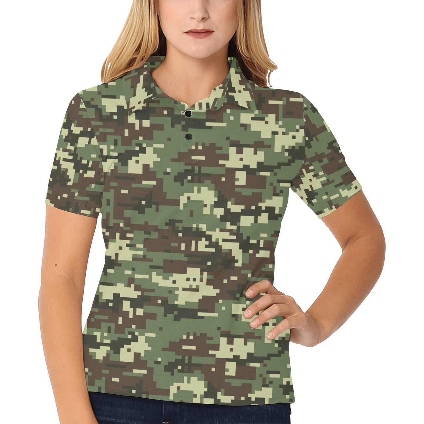 ACU Digital Army Camouflage Women's Polo Shirt