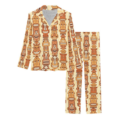 Tiki Orange Vertical Pattern Women's Long Pajama Set