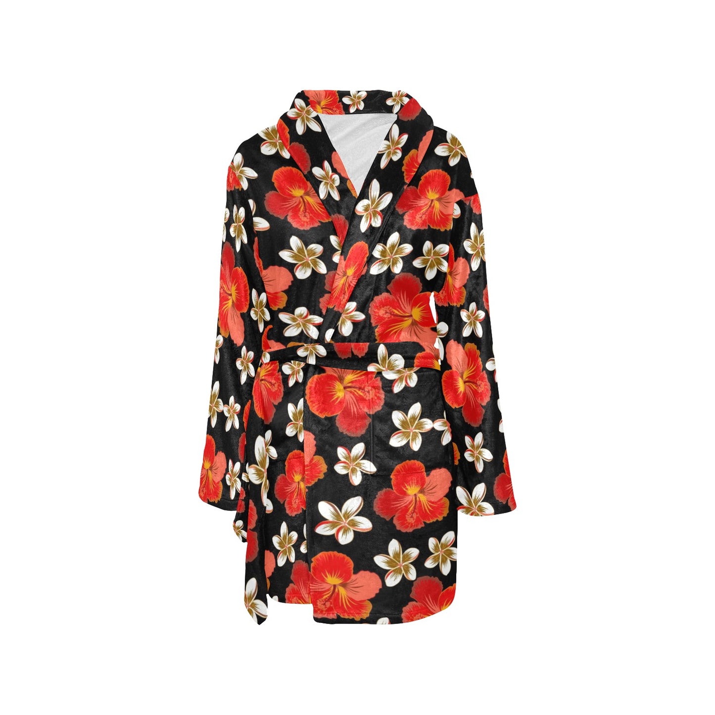 Red Hibiscus Pattern Print Design HB022 Women's Fleece Robe