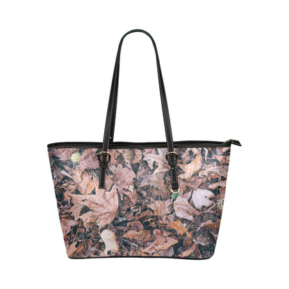 Camouflage Realistic Tree Leaf Print Leather Tote Bag