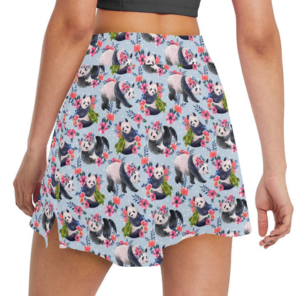 Panda Bear Flower Design Themed Print 17" Golf & Pickleball Skort with Pockets