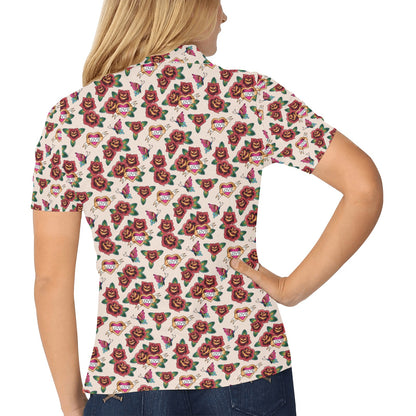 Old School Tattoo Rose Pattern Women's Polo Shirt