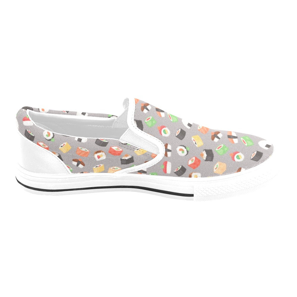 Sushi Print Design LKS307 White Slip Ons Canvas Women's Shoes