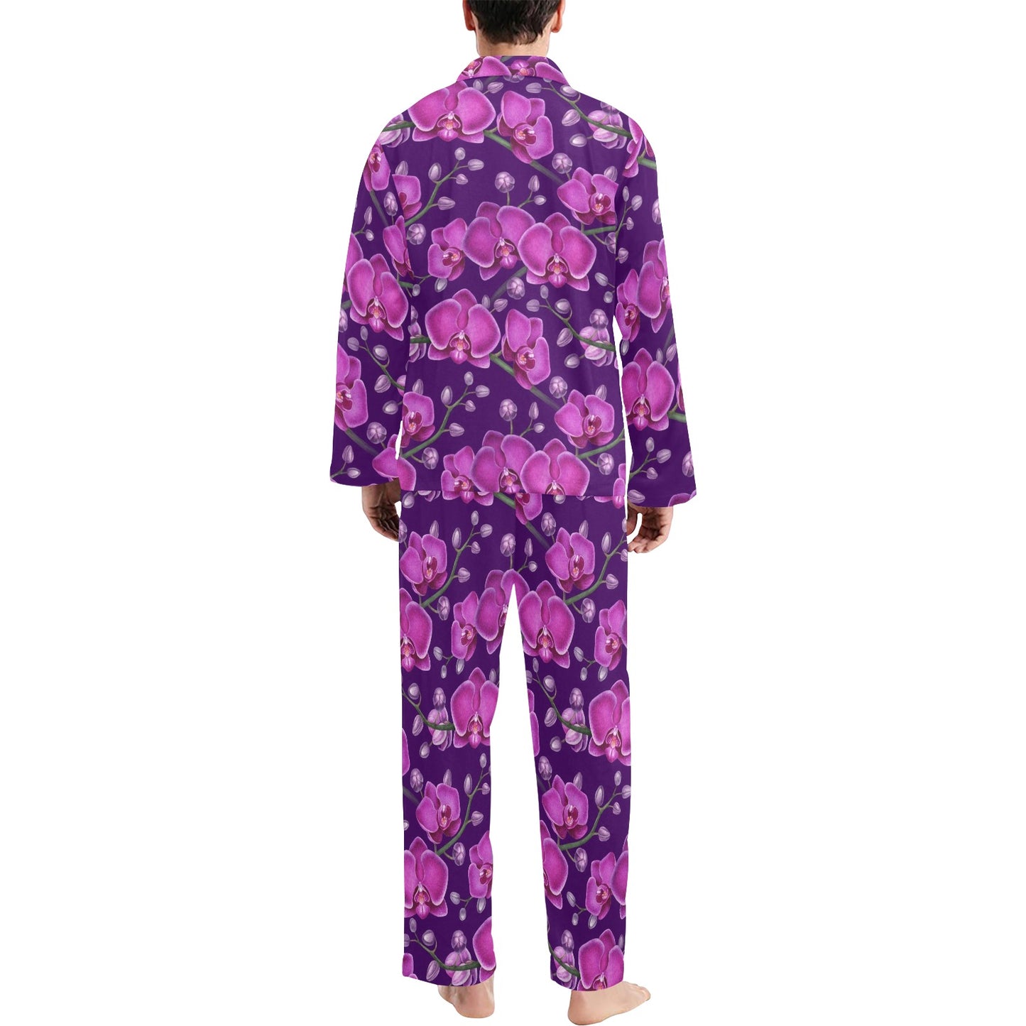 Orchid Purple Pattern Print Design OR02 Men's Long Pajama Set