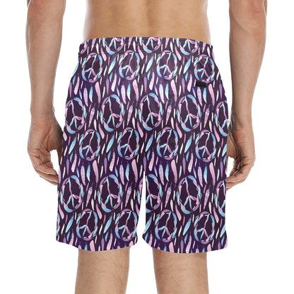 Peace Sign Feather Design Print Men's Swim Trunks Beach Shorts