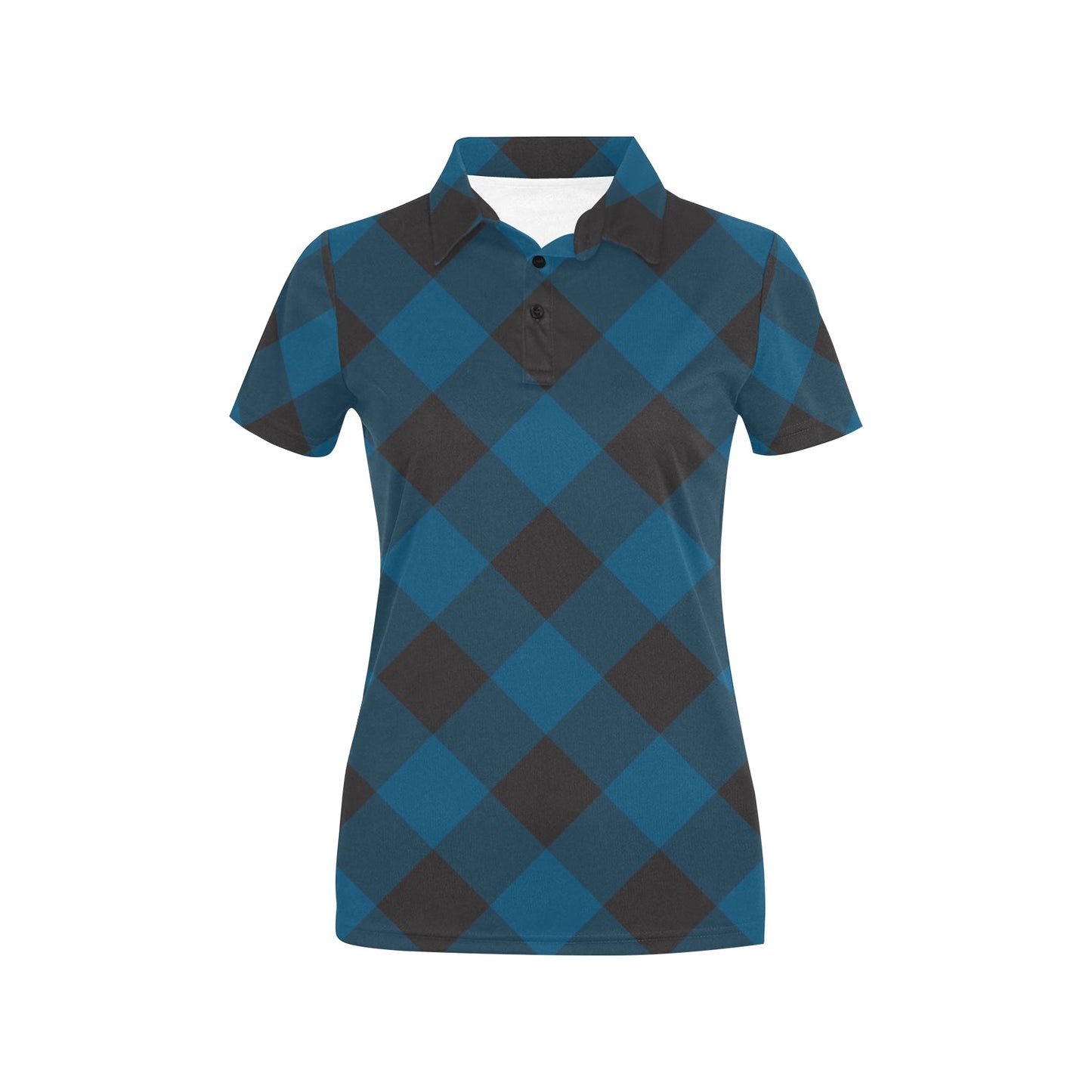 Plaid Blue Pattern Print Design A04 Women's Polo Shirt