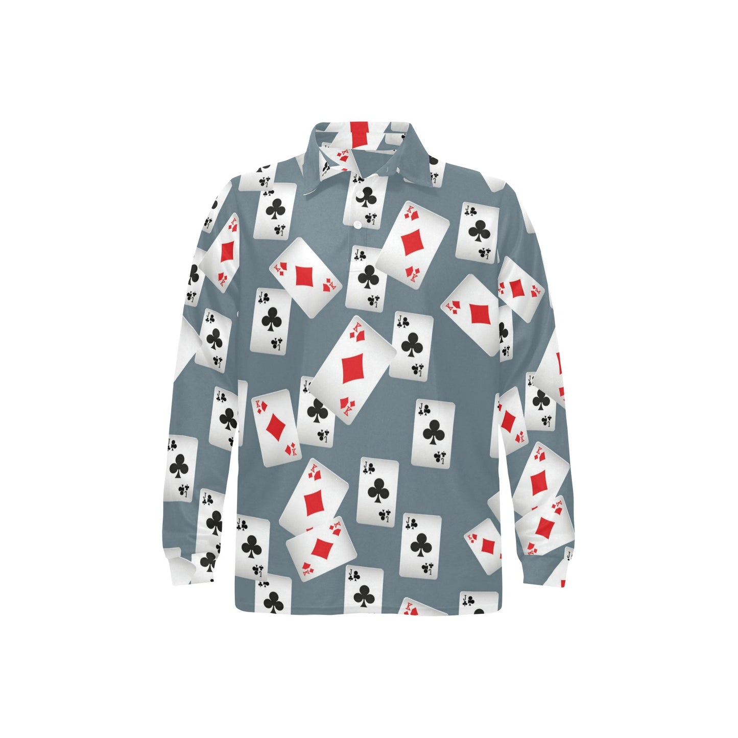 Poker Cards Pattern Print Design A05 Long Sleeve Polo Shirt For Men's