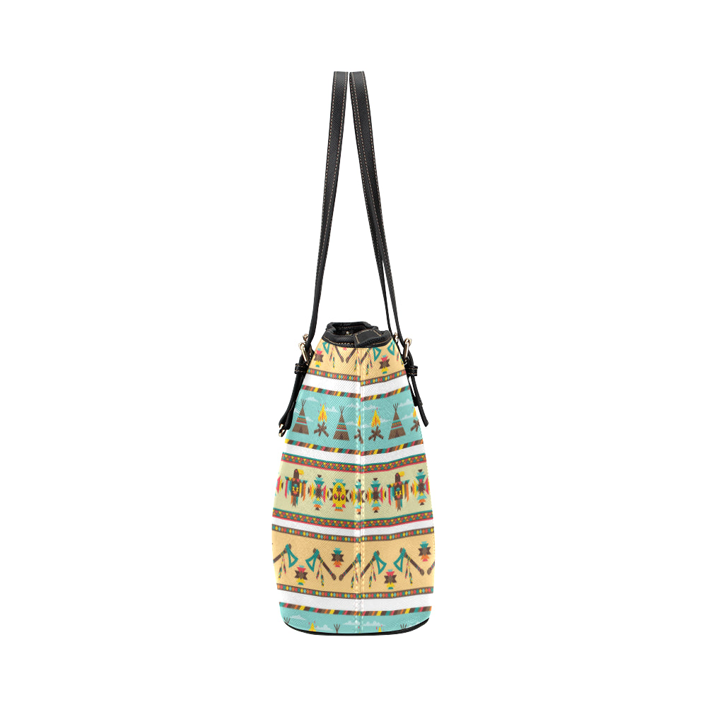 American indian Life Pattern Leather Tote Bag