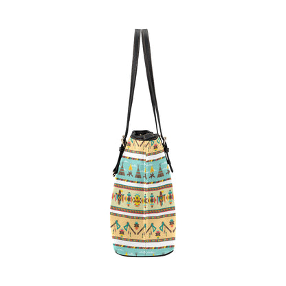 American indian Life Pattern Leather Tote Bag