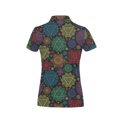 Chakra Mandala Print Pattern Women's Polo Shirt