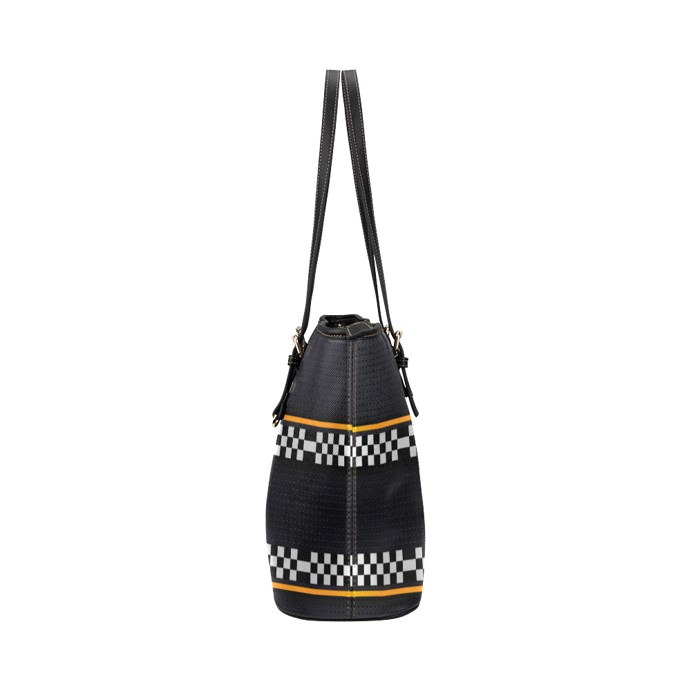 Checkered Flag Yellow Line Style Leather Tote Bag