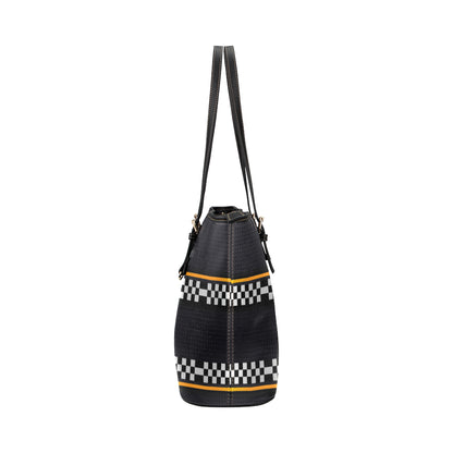 Checkered Flag Yellow Line Style Leather Tote Bag