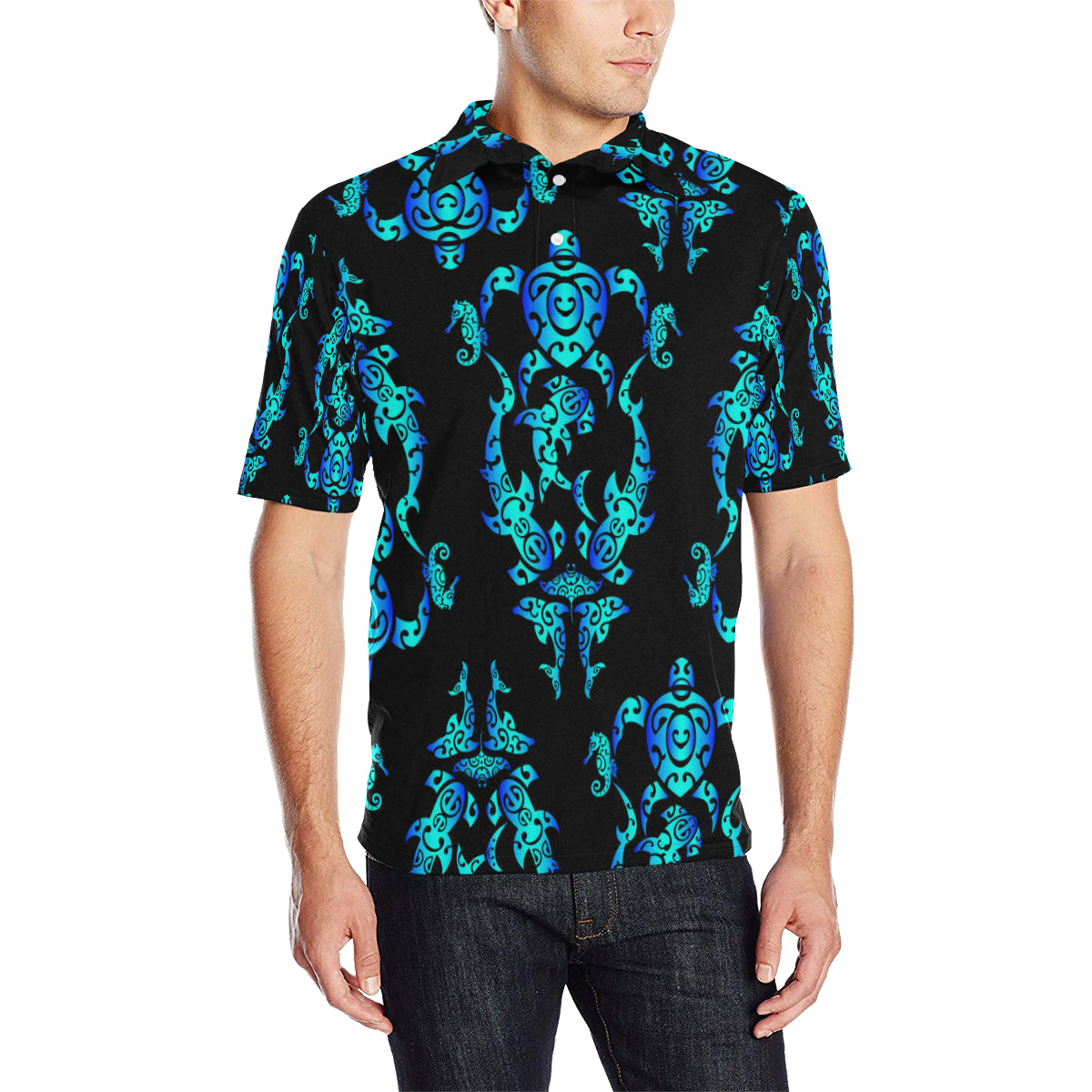 Sea turtle Polynesian Tribal Hawaiian Men Polo Shirt