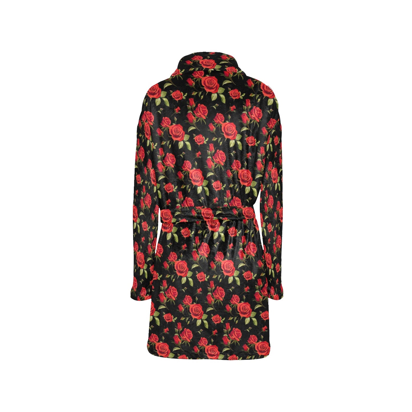 Red Rose Themed Print Women's Fleece Robe
