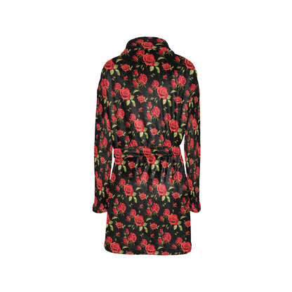 Red Rose Themed Print Women's Fleece Robe