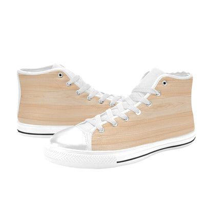 Wood Texture Print Design LKS302 Men's High Top Canvas Shoes