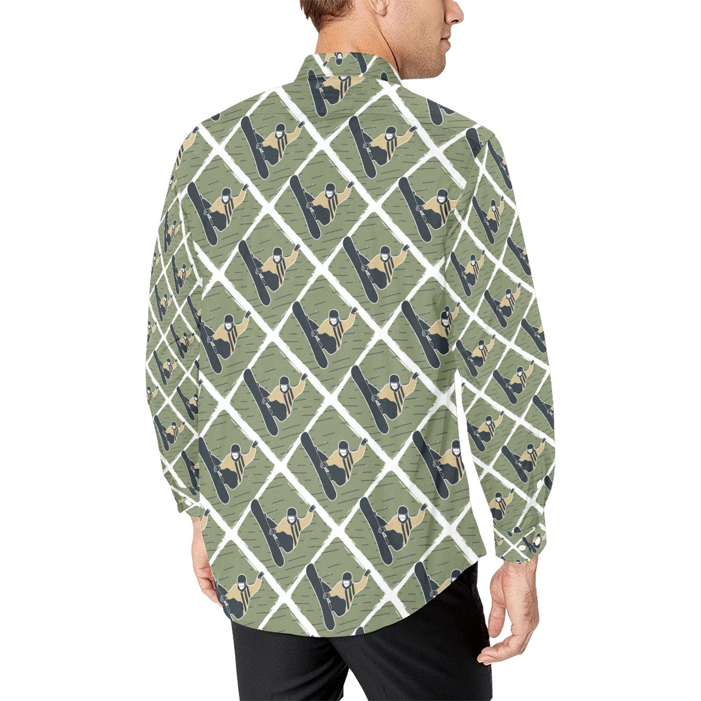 Snowboard Man Print Design LKS302 Men's Long Sleeve Dress Shirt