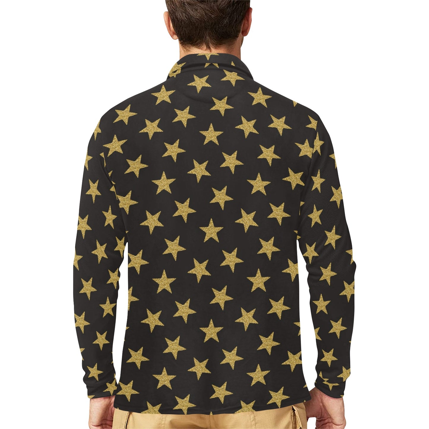 Star Gold Print Design LKS302 Long Sleeve Polo Shirt For Men's
