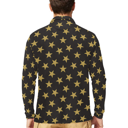 Star Gold Print Design LKS302 Long Sleeve Polo Shirt For Men's