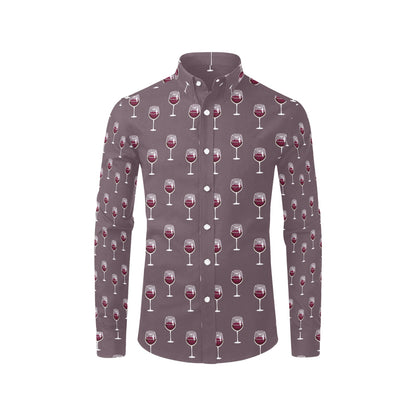 Wine Glass Pattern Print Design LKS305 Men's Long Sleeve Dress Shirt