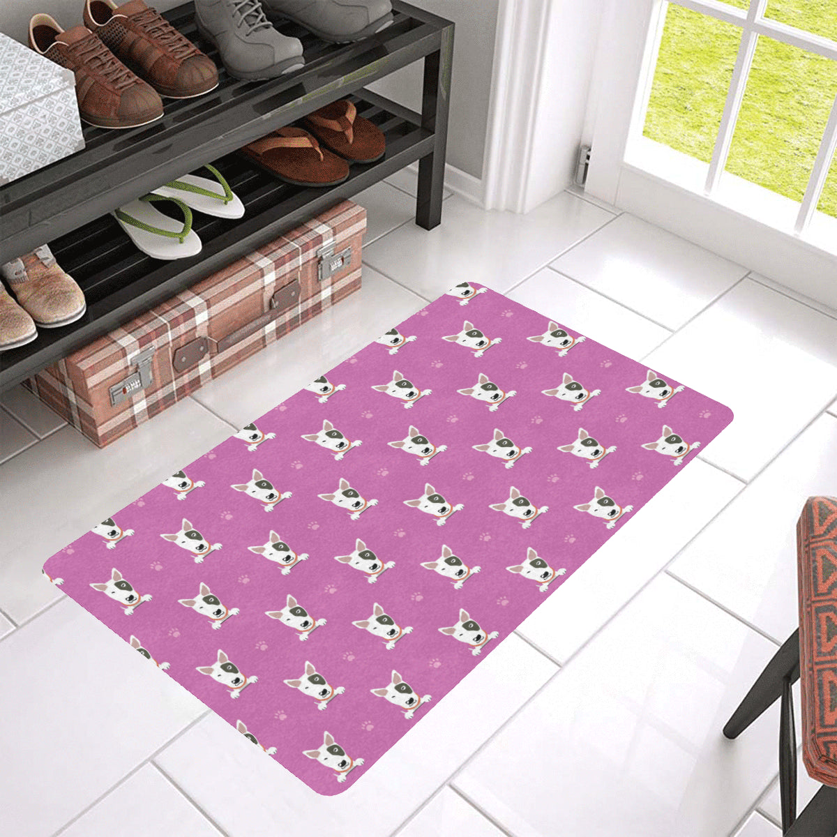 Bull Terrier Happy Print Pattern Rubber Doormat