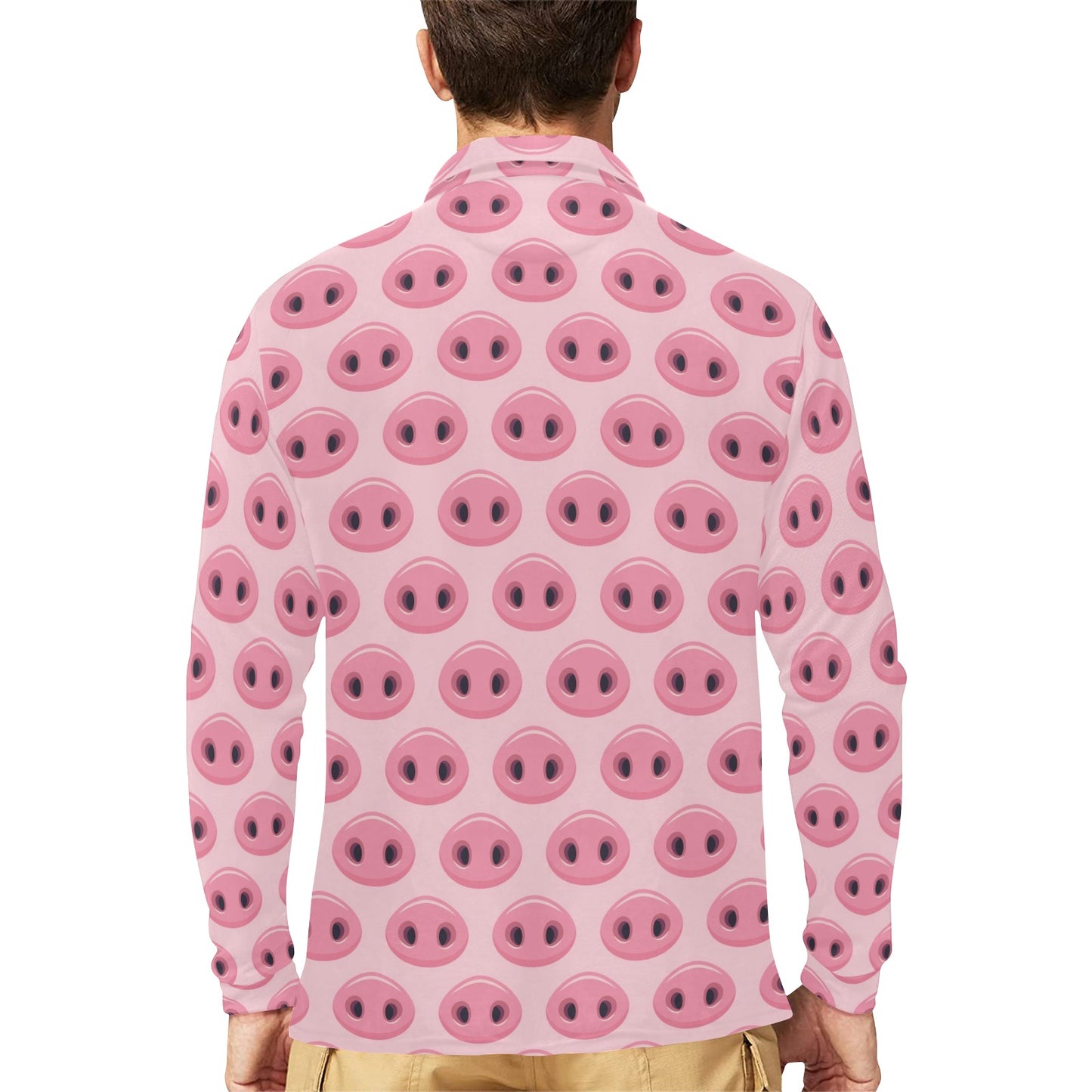 Pig Print Design LKS401 Long Sleeve Polo Shirt For Men's